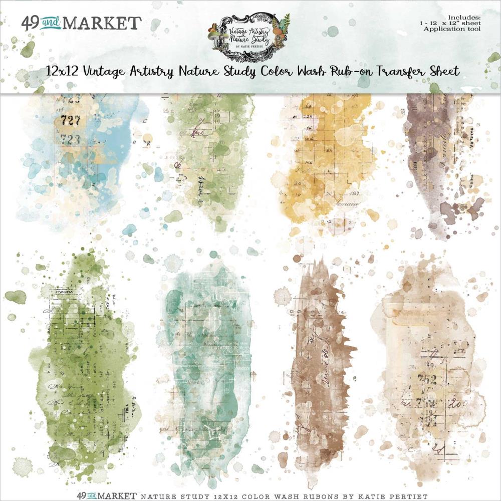 49 and Market 'Vintage Artistry Nature Study' color wash rub-ons (12x12 sheet)