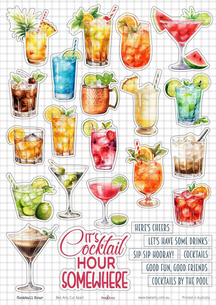 BeeArty A4 cut-apart sheet - cocktail hour