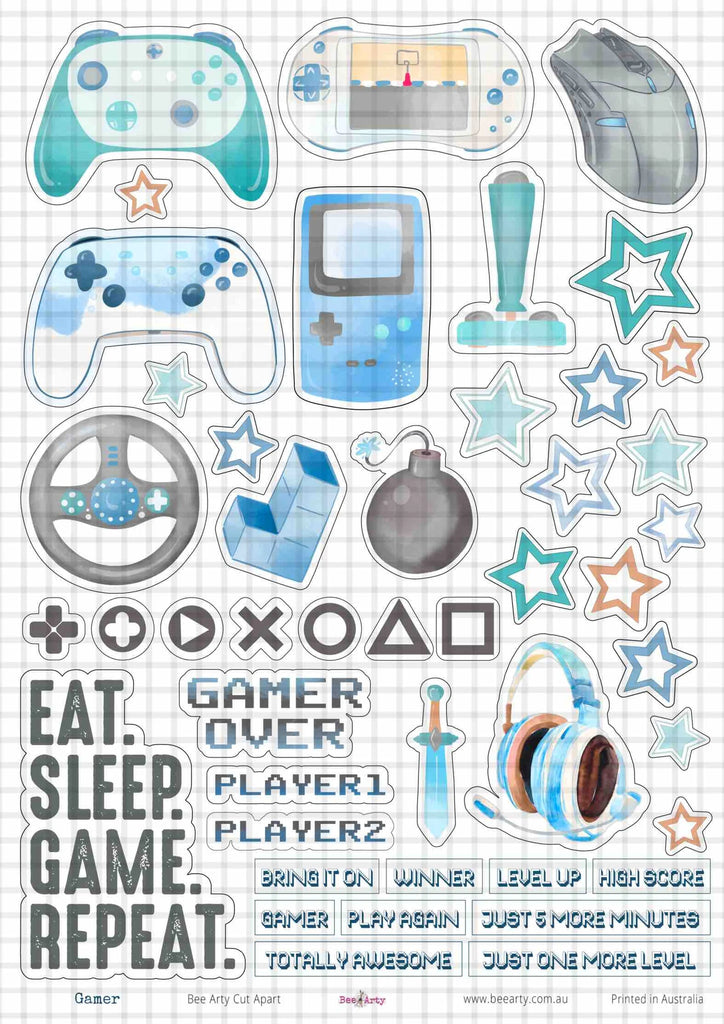 BeeArty A4 cut-apart sheet - gamer