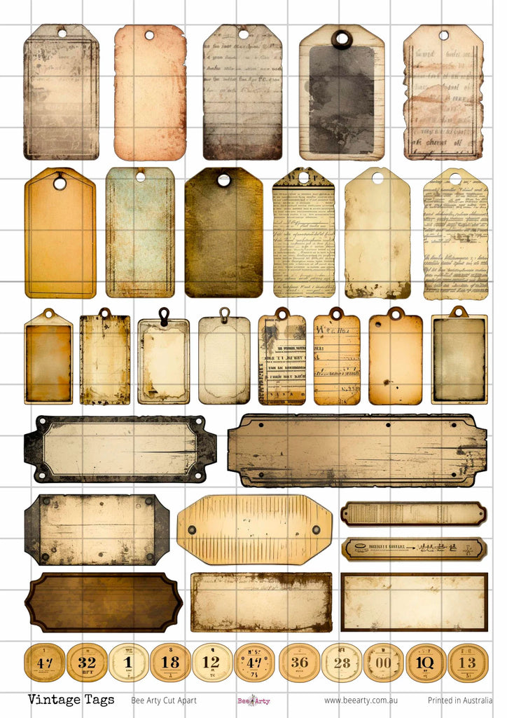 BeeArty A4 cut-apart sheet - vintage tags