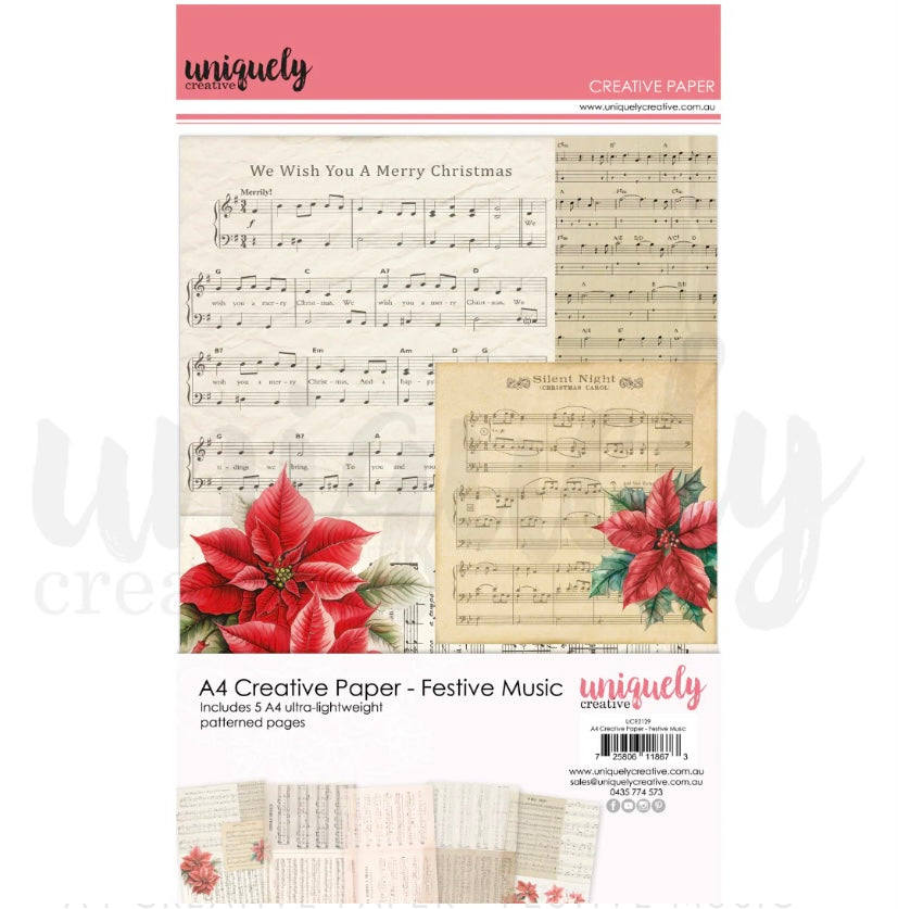 Uniquely Creative A4 festive music paper