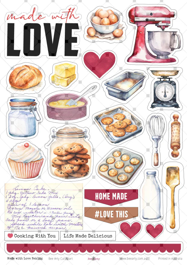BeeArty A4 cut-apart sheet - made with love, baking