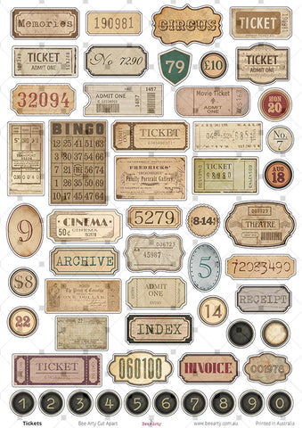 BeeArty A4 cut-apart sheet - tickets