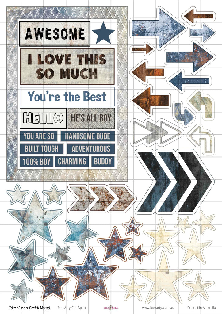 BeeArty A4 cut-apart sheet - timeless grit mini