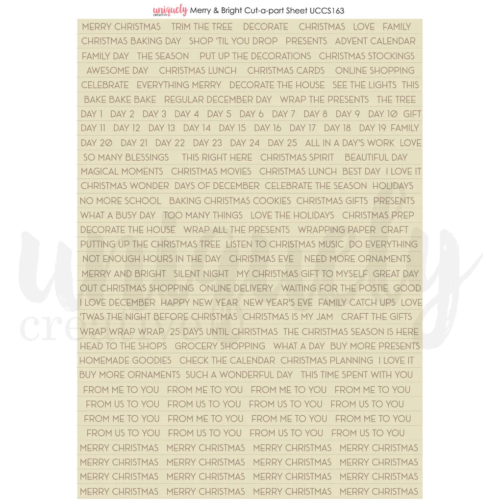 Uniquely Creative Merry & Bright cut-apart sheet