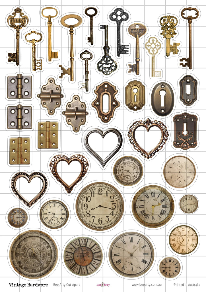 BeeArty A4 cut-apart sheet - vintage hardware