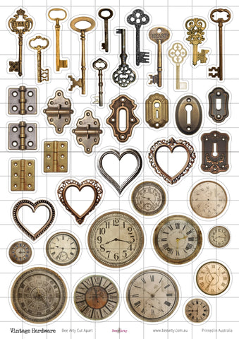 BeeArty A4 cut-apart sheet - vintage hardware