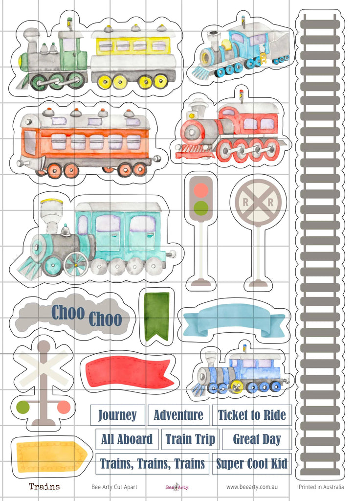 BeeArty A4 cut-apart sheet - trains