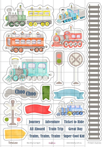 BeeArty A4 cut-apart sheet - trains