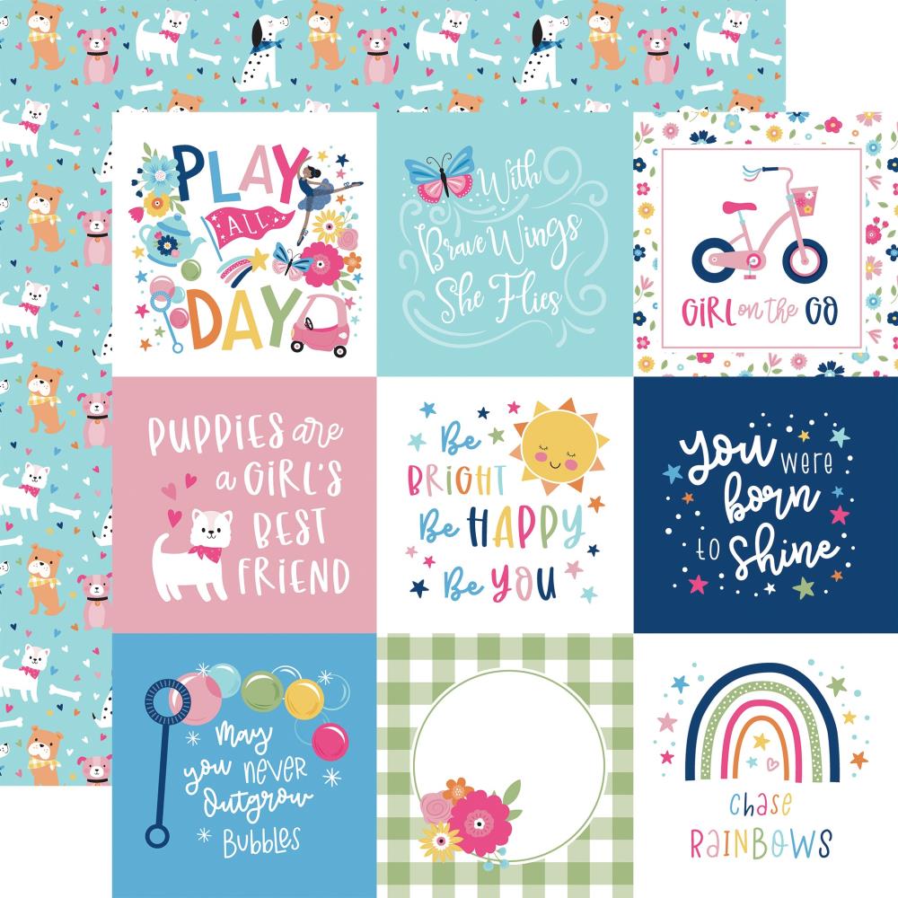 Echo Park 'Play all day Girl' 4x4 journaling cards ds patterned paper
