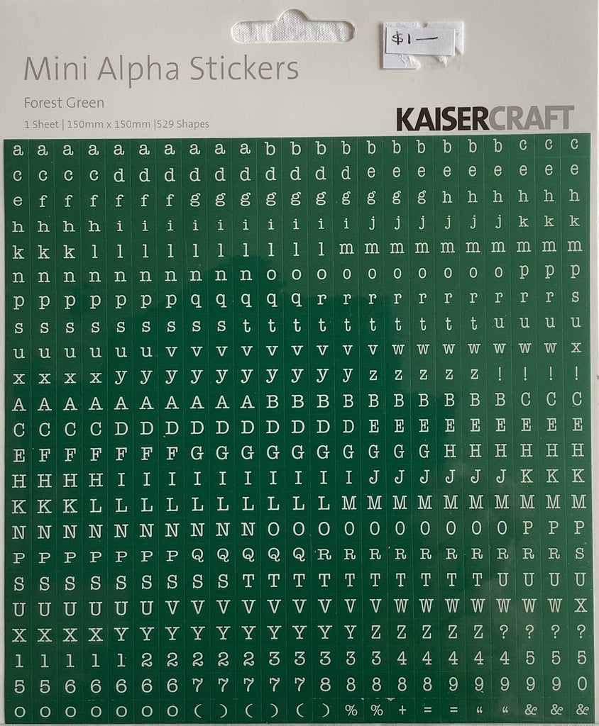 Kaisercraft forest green alpha stickers