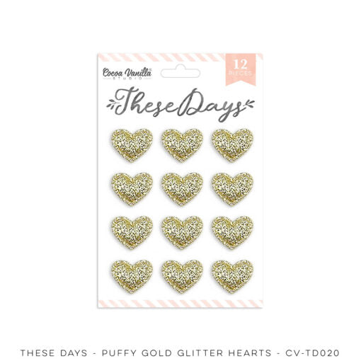 Cocoa Vanilla 'These Days' gold glitter puffy hearts