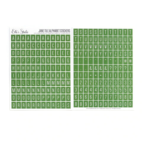 Elle's Studio Jane tile moss green alphabet stickers