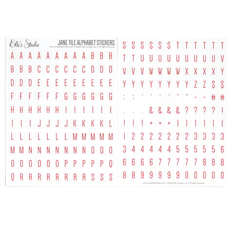 Elle's Studio Jane tile red on white alphabet stickers