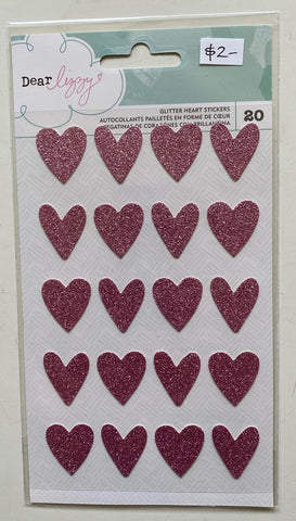 Dear Lizzy pink glitter heart stickers