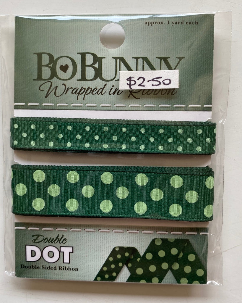 Bo Bunny green dots ribbon (approx. 1 yard each)