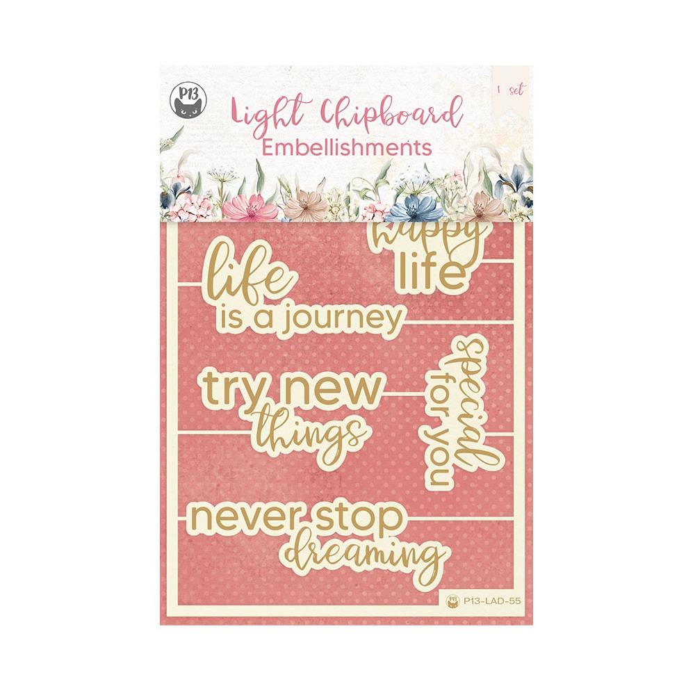 P13 Lady's diary chipboard words