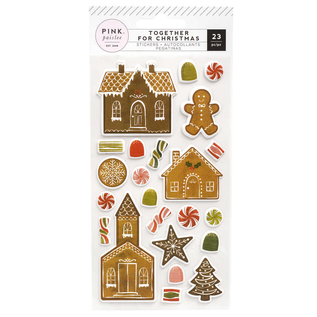 Pink Paislee 'Together for Christmas' puffy gingerbread stickers