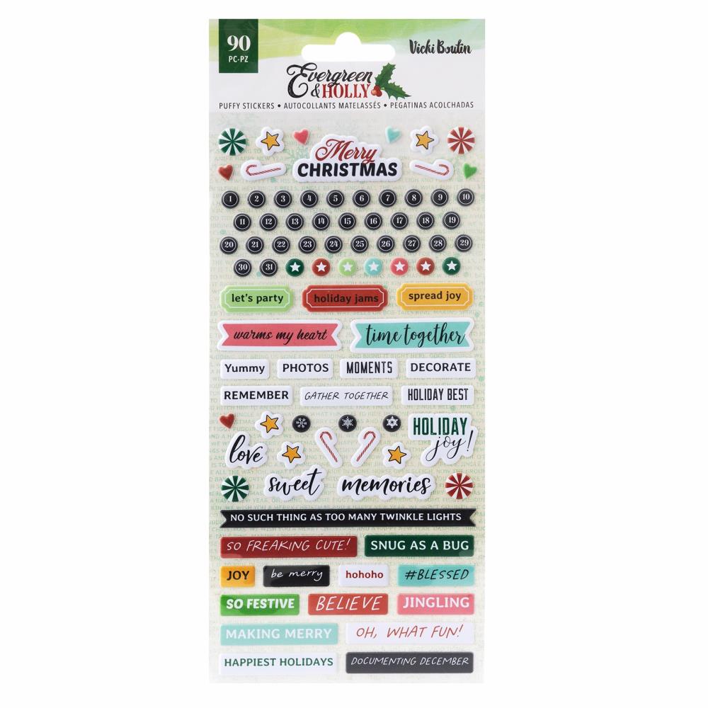 Vicki Boutin 'Evergreen & Holly' puffy stickers