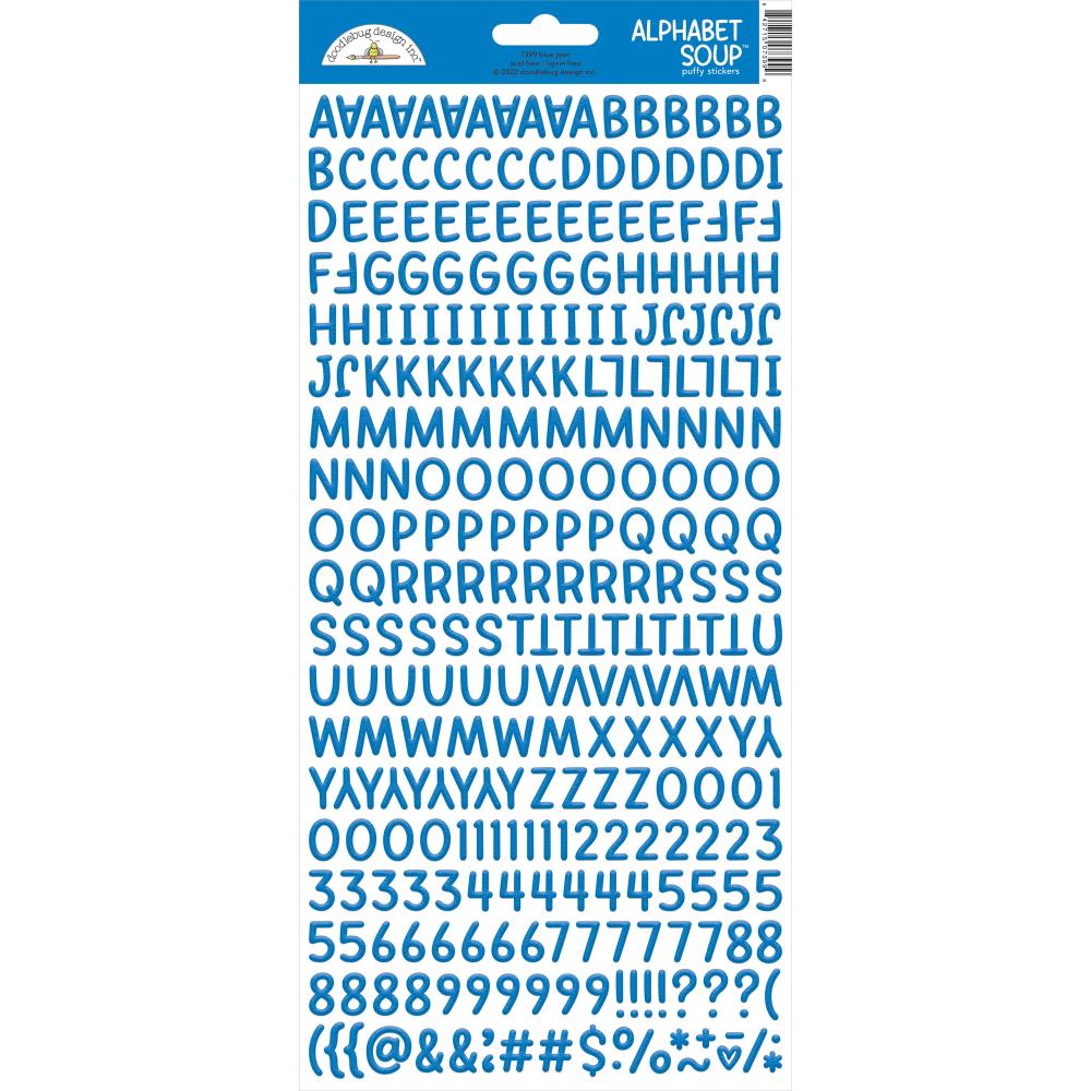 Doodlebug Alphabet Soup blue jean puffy stickers