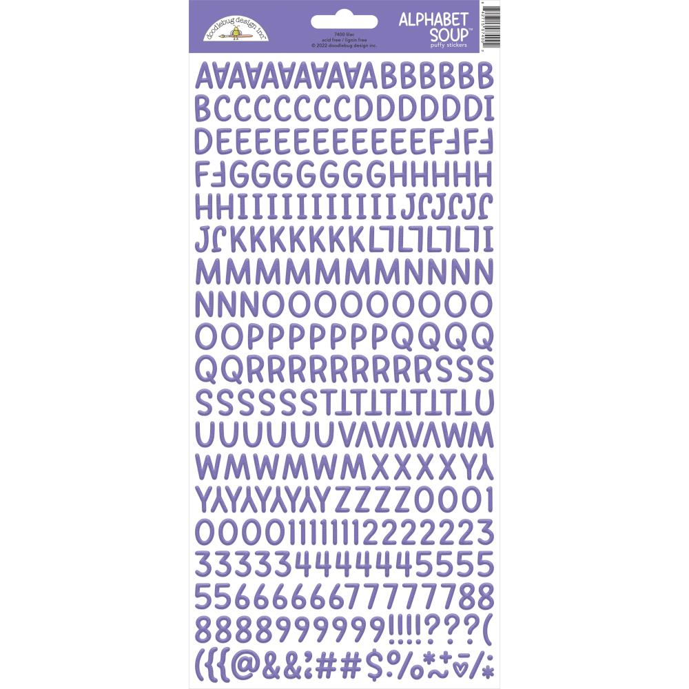 Doodlebug Alphabet Soup lilac puffy stickers