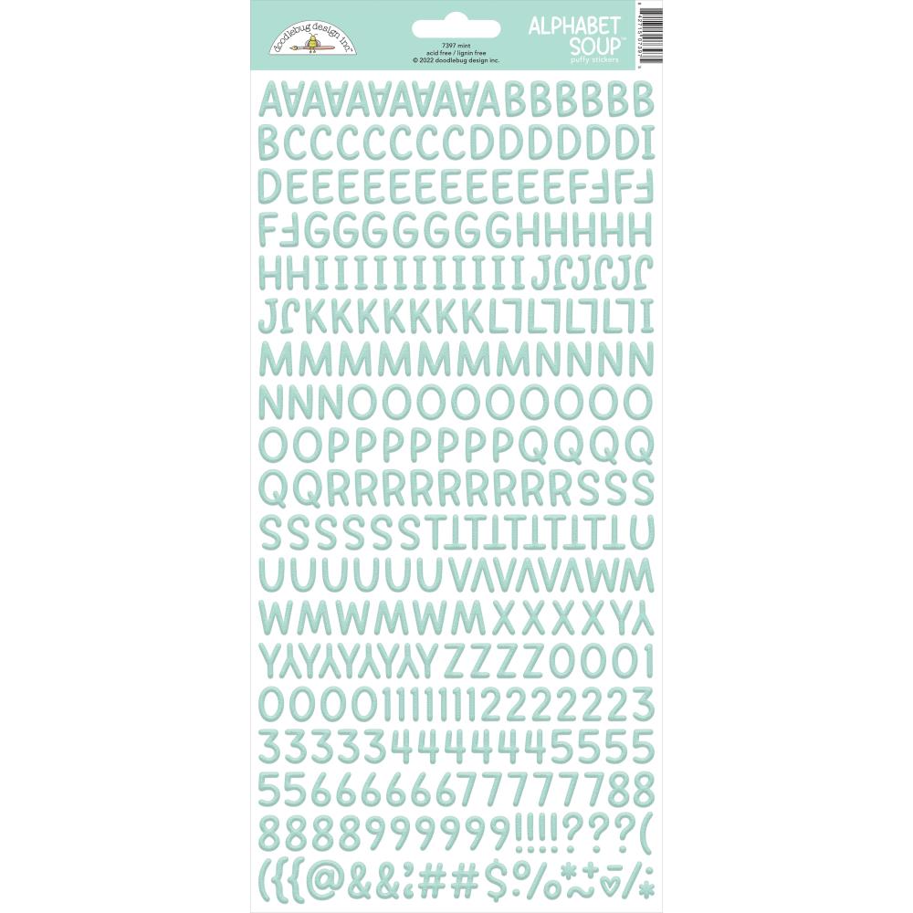 Doodlebug Alphabet Soup mint puffy stickers