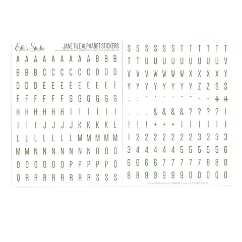 Elle's Studio Jane tile green on white alphabet stickers