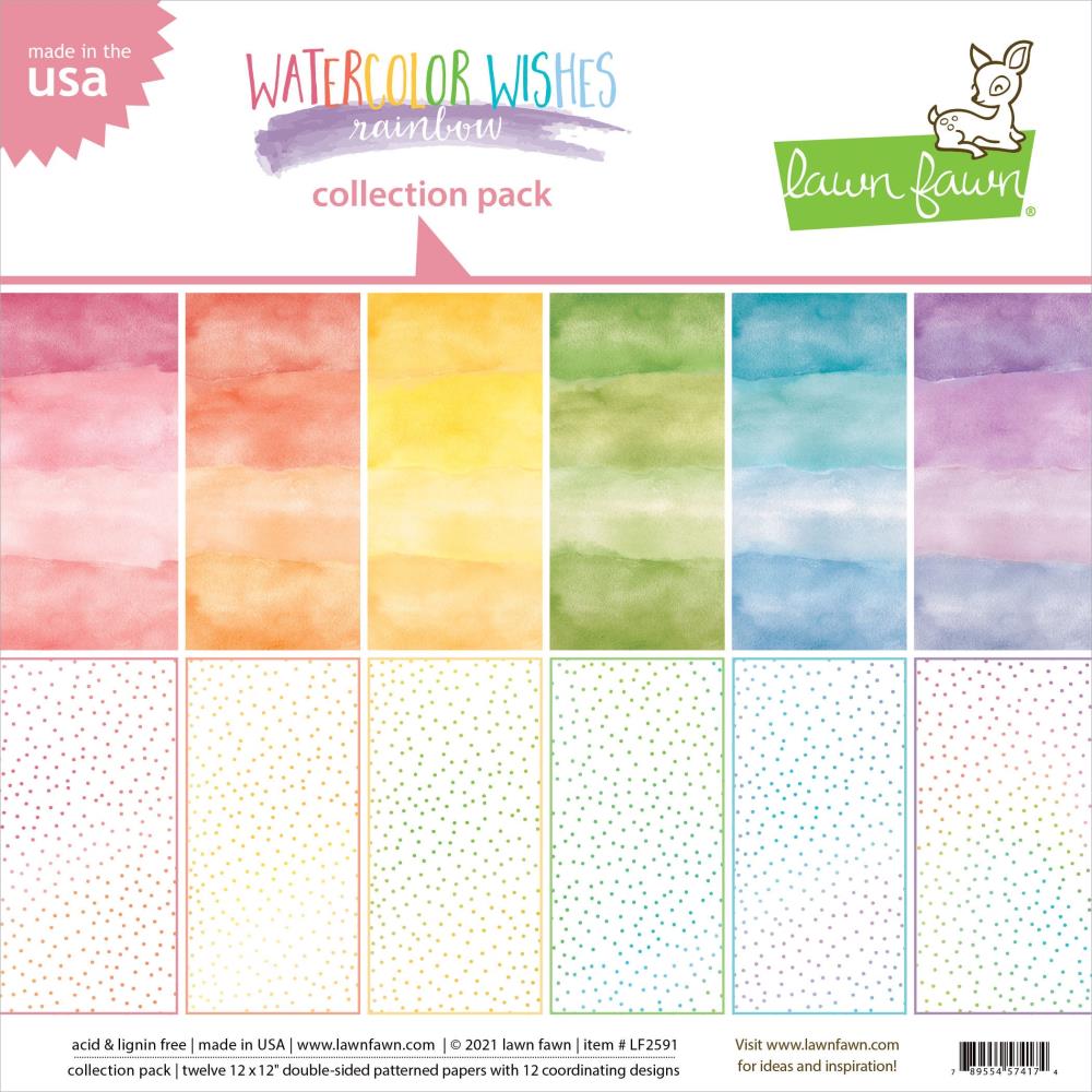 Lawn Fawn Rainbow watercolour wishes collection pack (12 sheets)