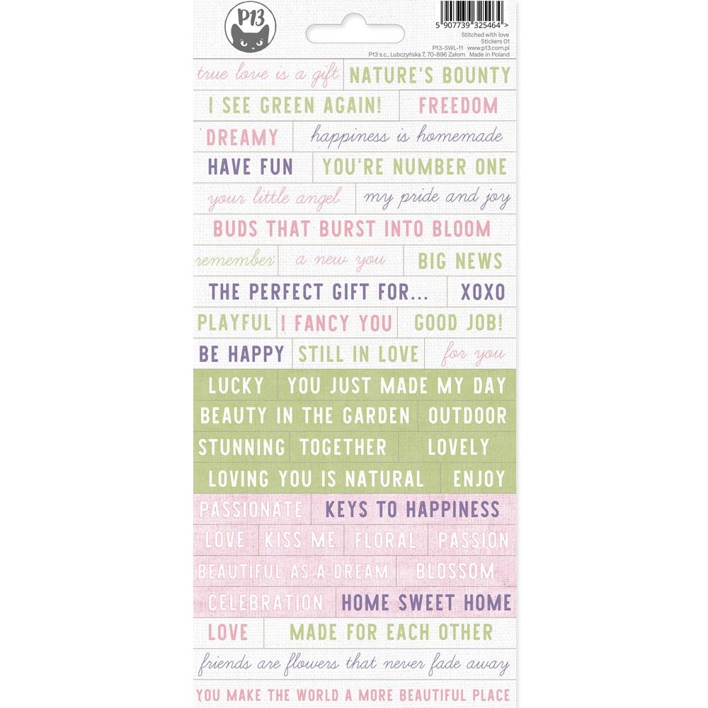 P13 'Stitched with love' phrase stickers