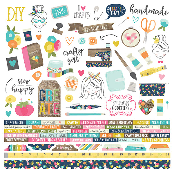 Simple Stories 'Crafty girl' combo sticker sheet